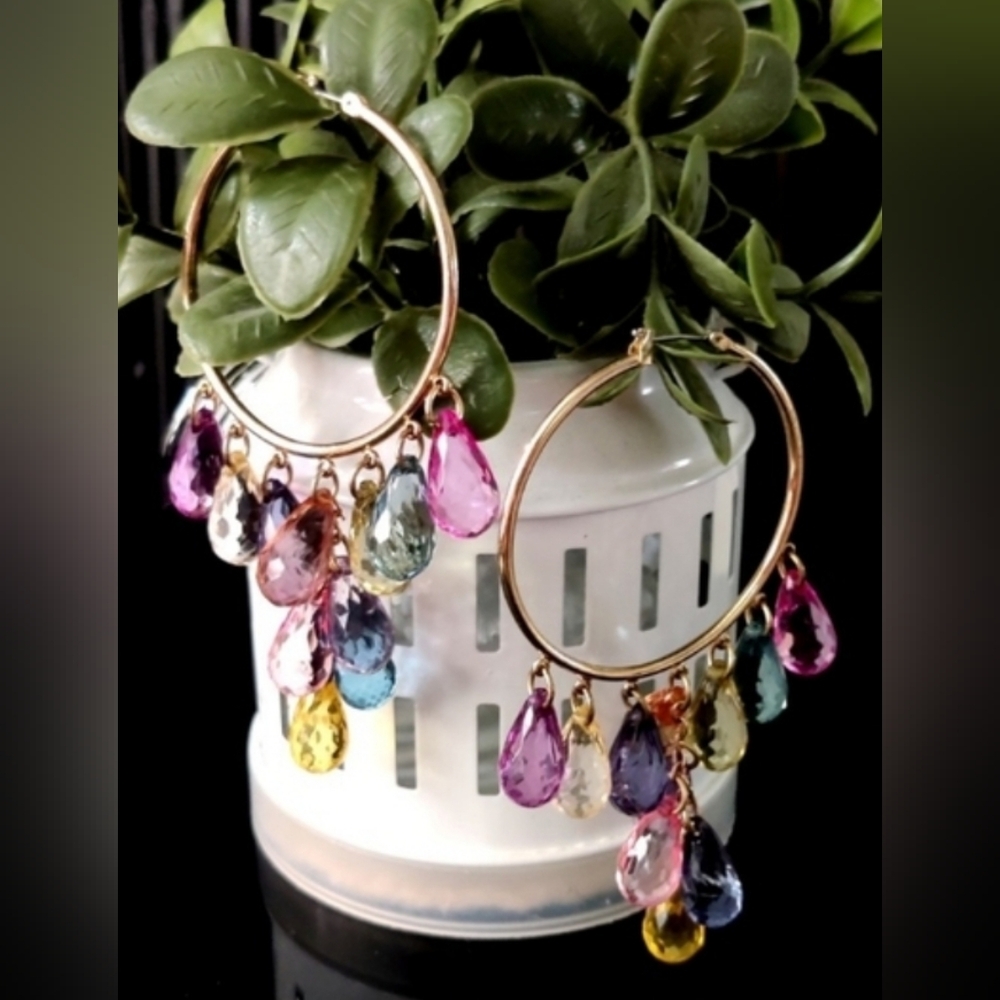 Y2K Multicolor Crystal Teardrop Hoop Earrings